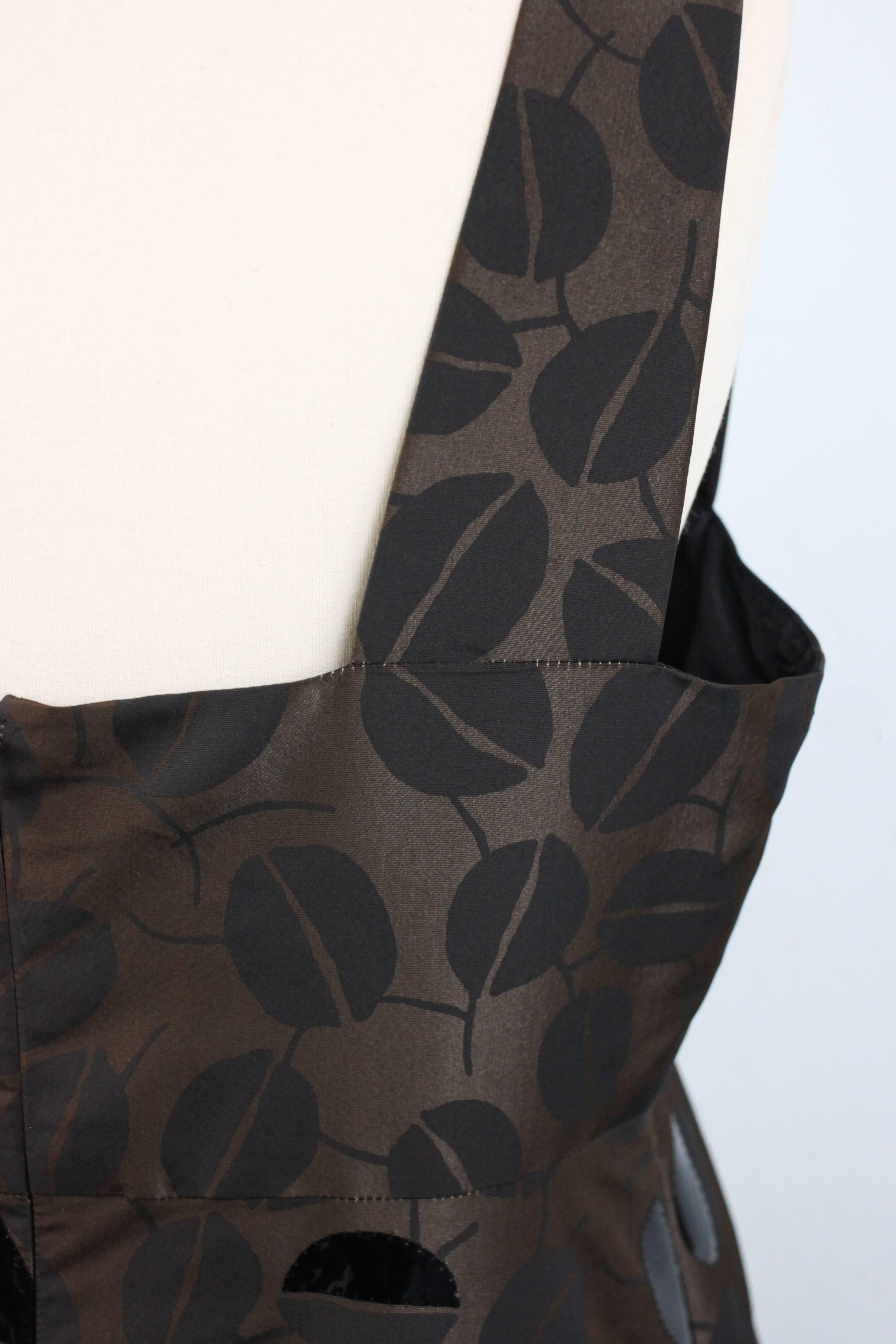 Oscar De La Renta Brown Silk Leaf Print Dress For Sale 2