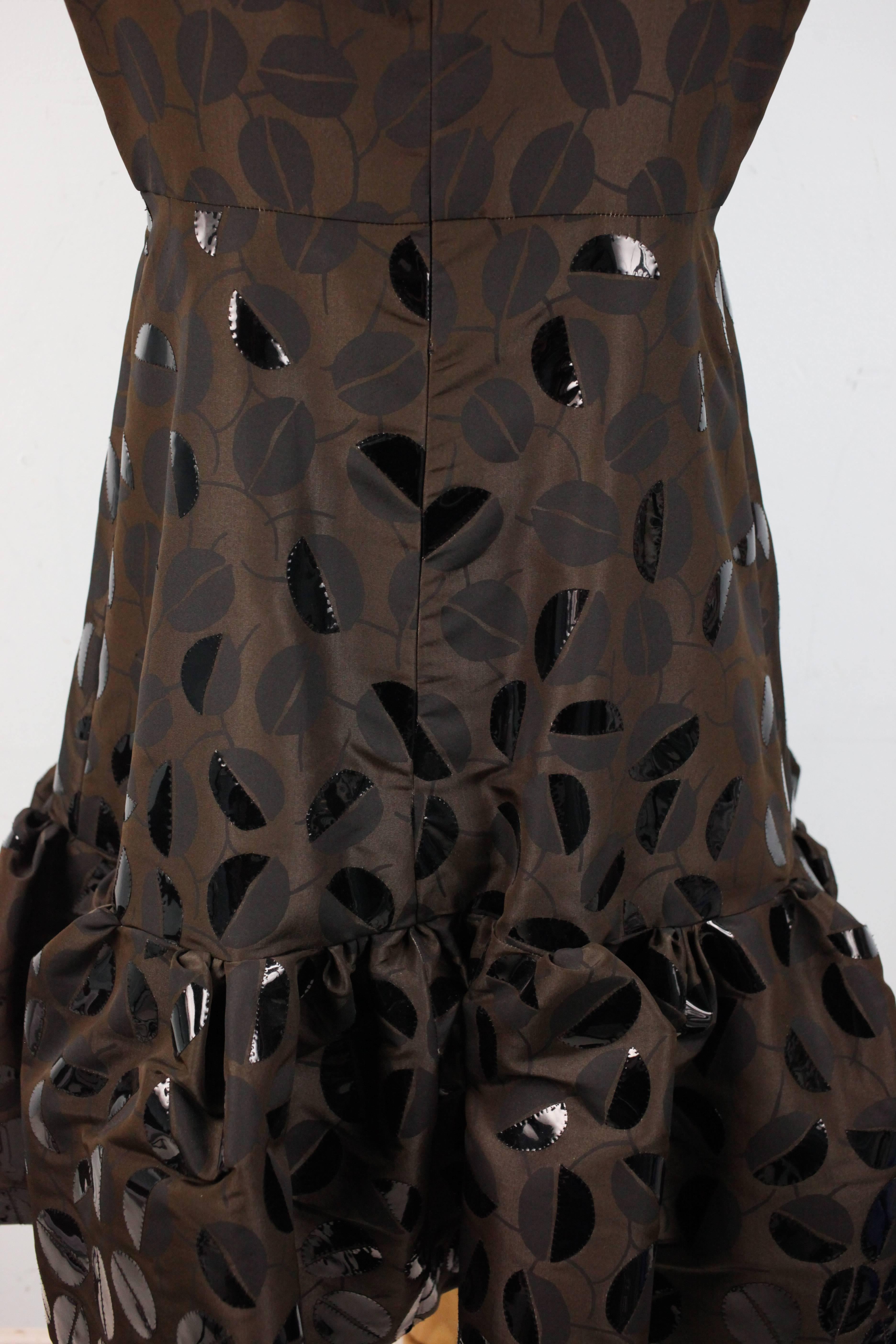 Women's Oscar De La Renta Brown Silk Leaf Print Dress For Sale