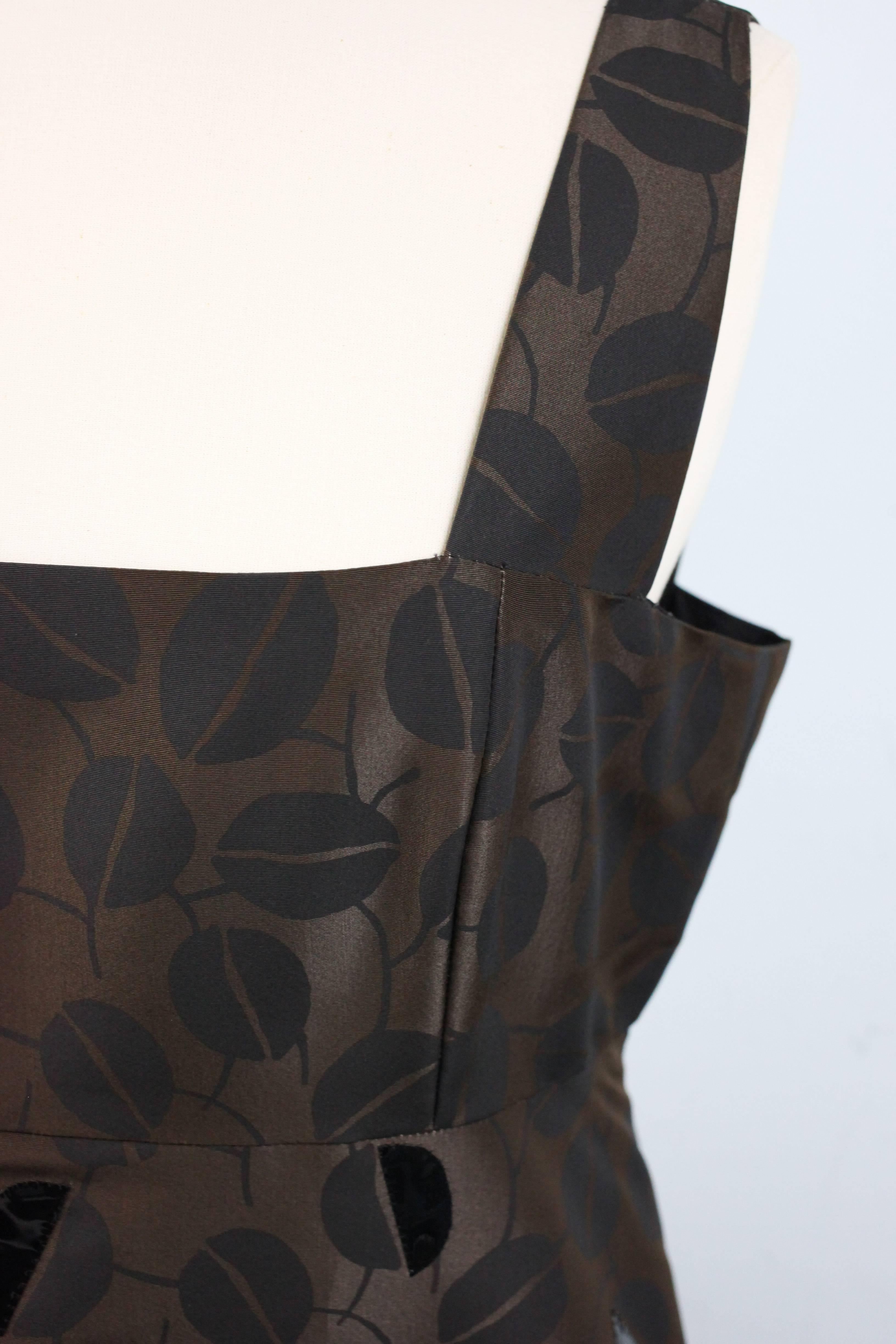Oscar De La Renta Brown Silk Leaf Print Dress For Sale 1