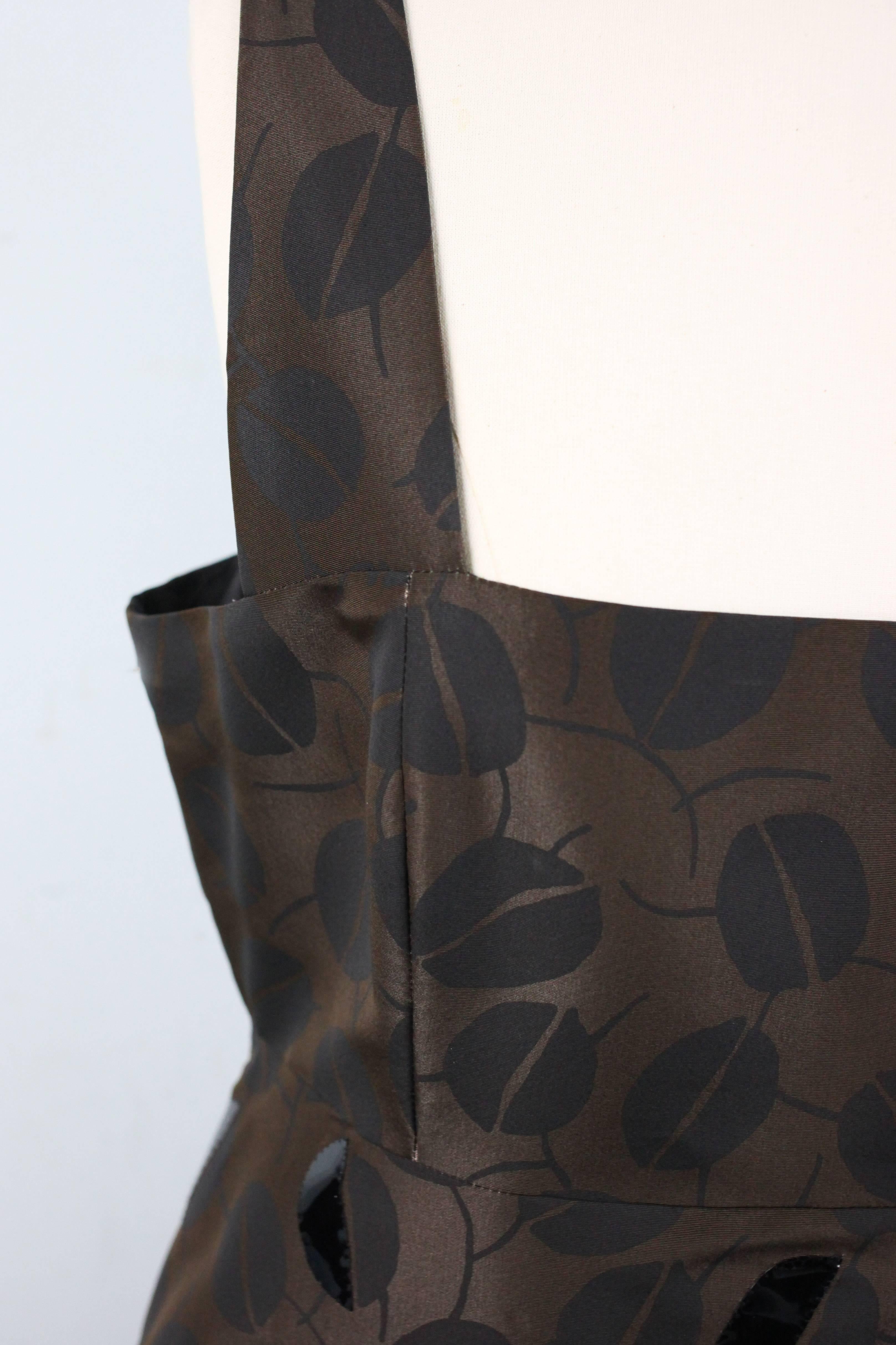 Oscar De La Renta Brown Silk Leaf Print Dress For Sale 5