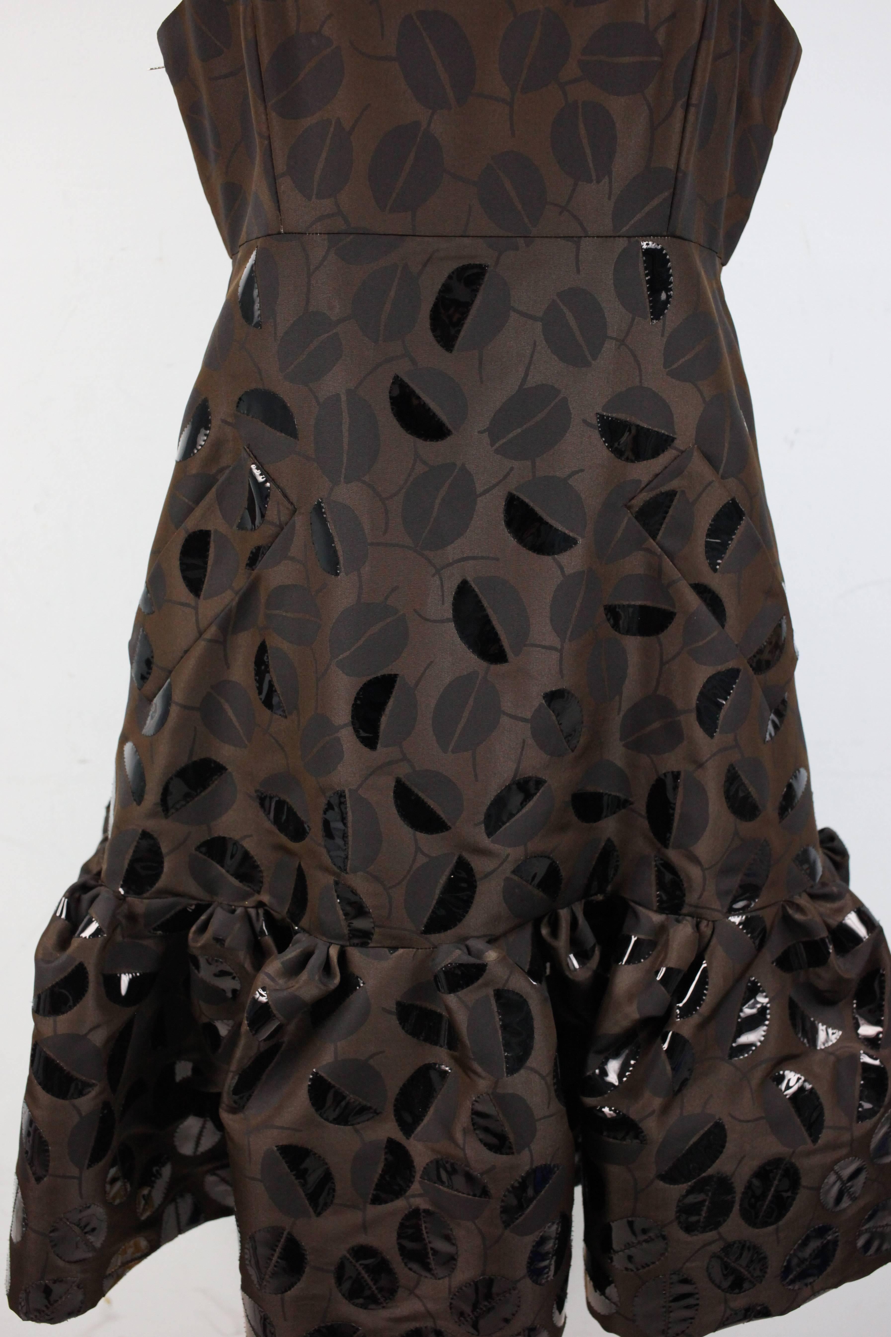 Oscar De La Renta Brown Silk Leaf Print Dress For Sale 4
