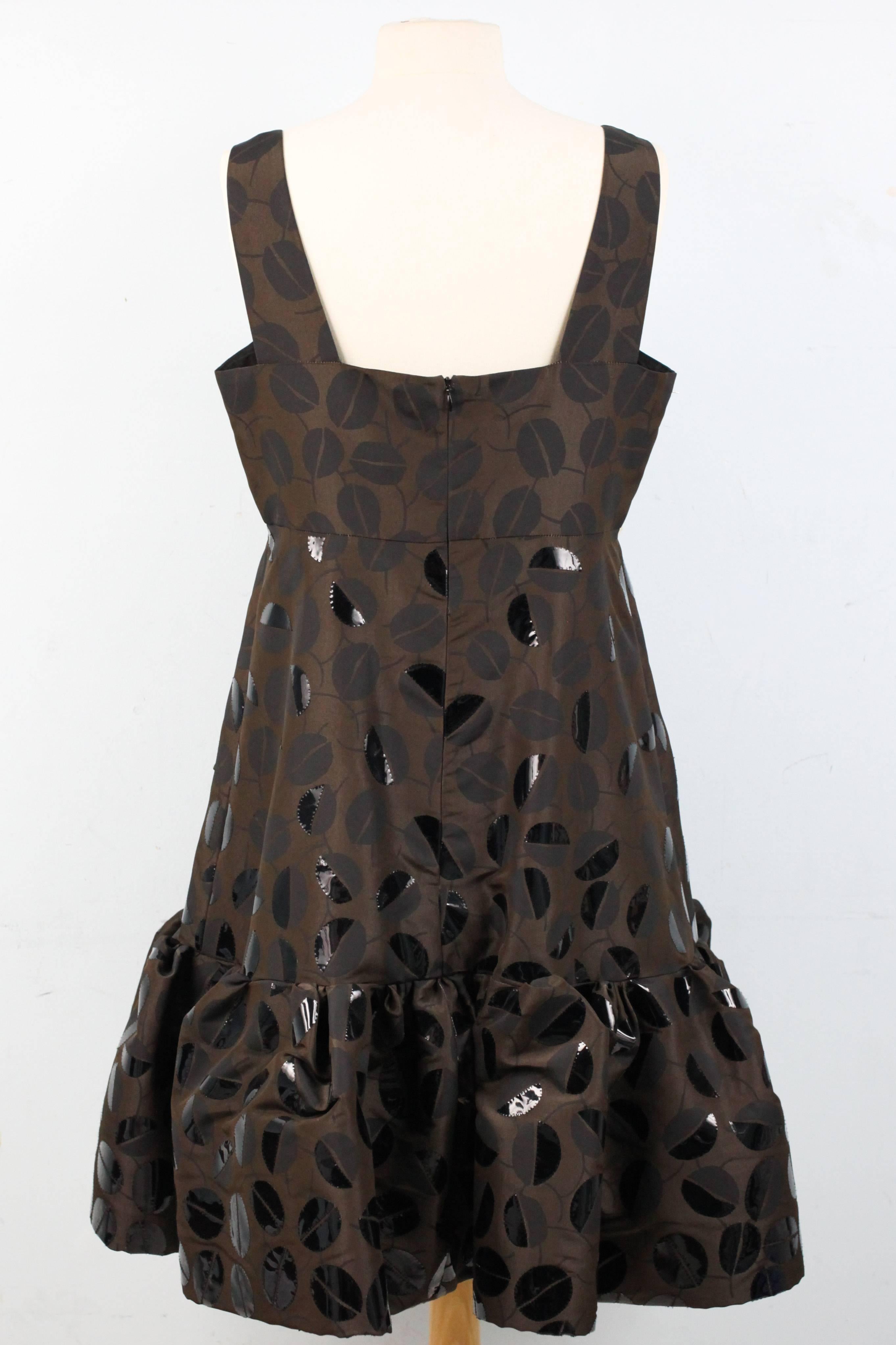 Black Oscar De La Renta Brown Silk Leaf Print Dress For Sale