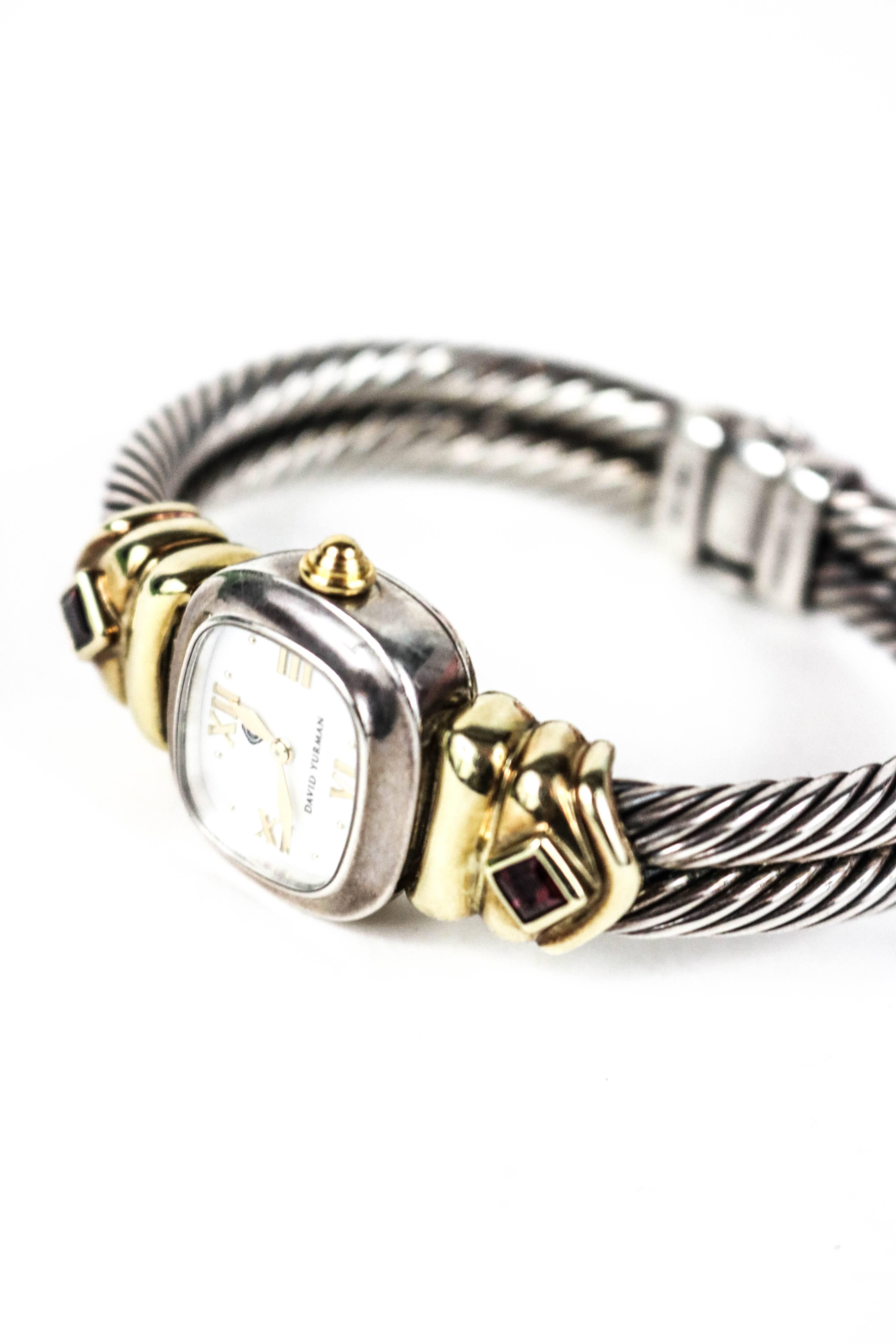 David Yurman Dual Cable Gold and Silver Bangle Watch  In Good Condition In San Francisco, CA