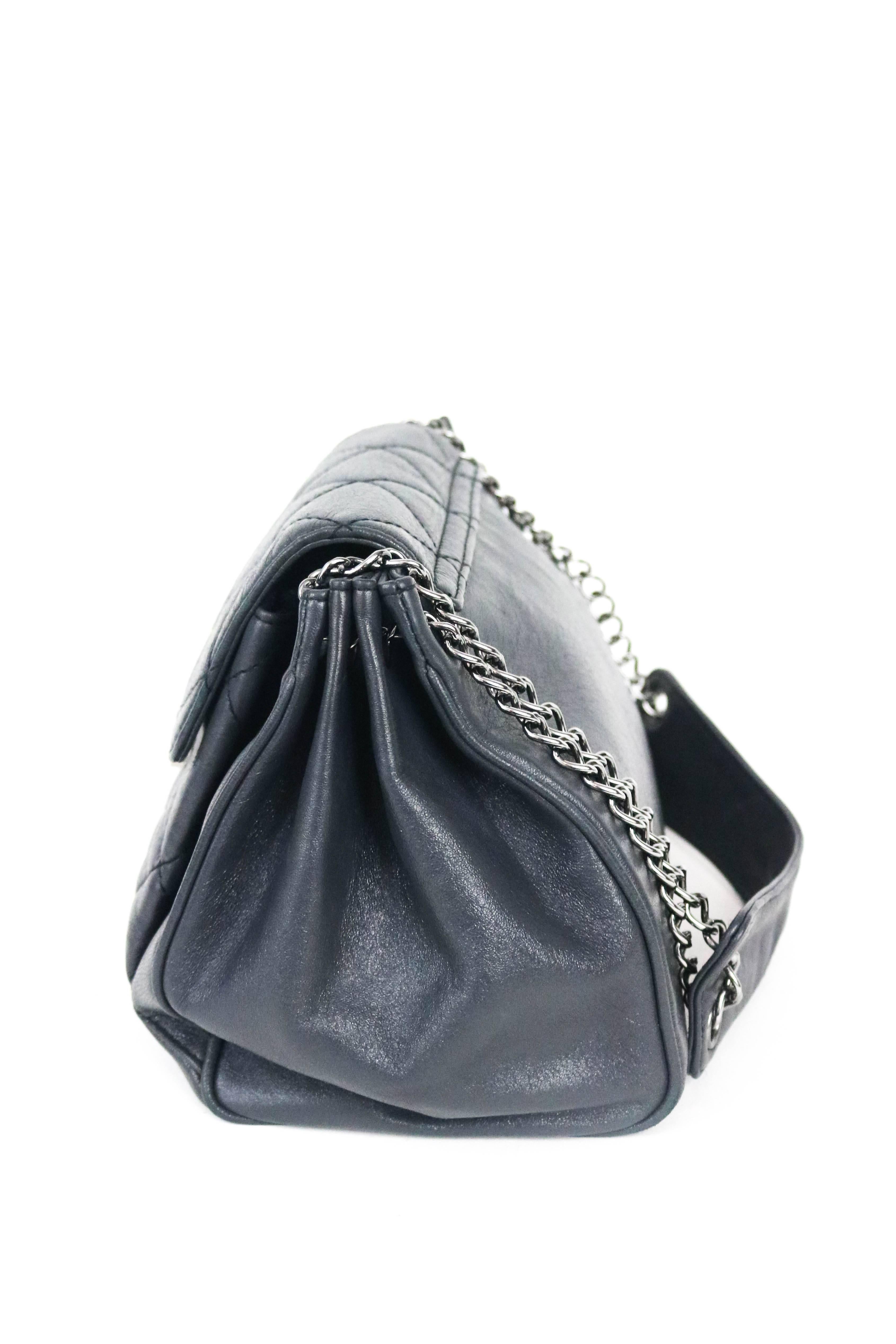 Gray Chanel Pewter Accordion Flap Bag 