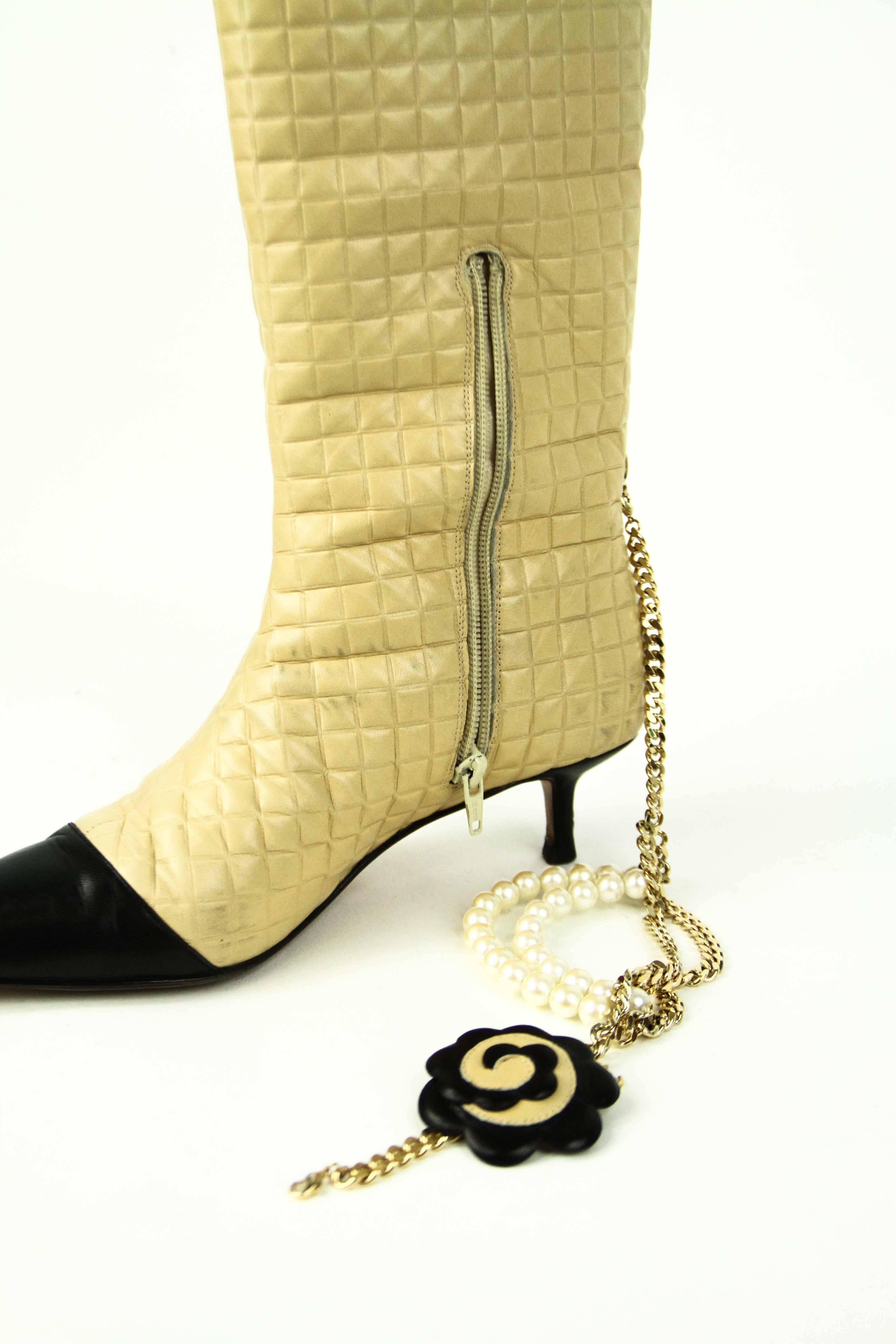 Women's CHANEL Quilted Boot with Pearls and Camellia Flower 39.5