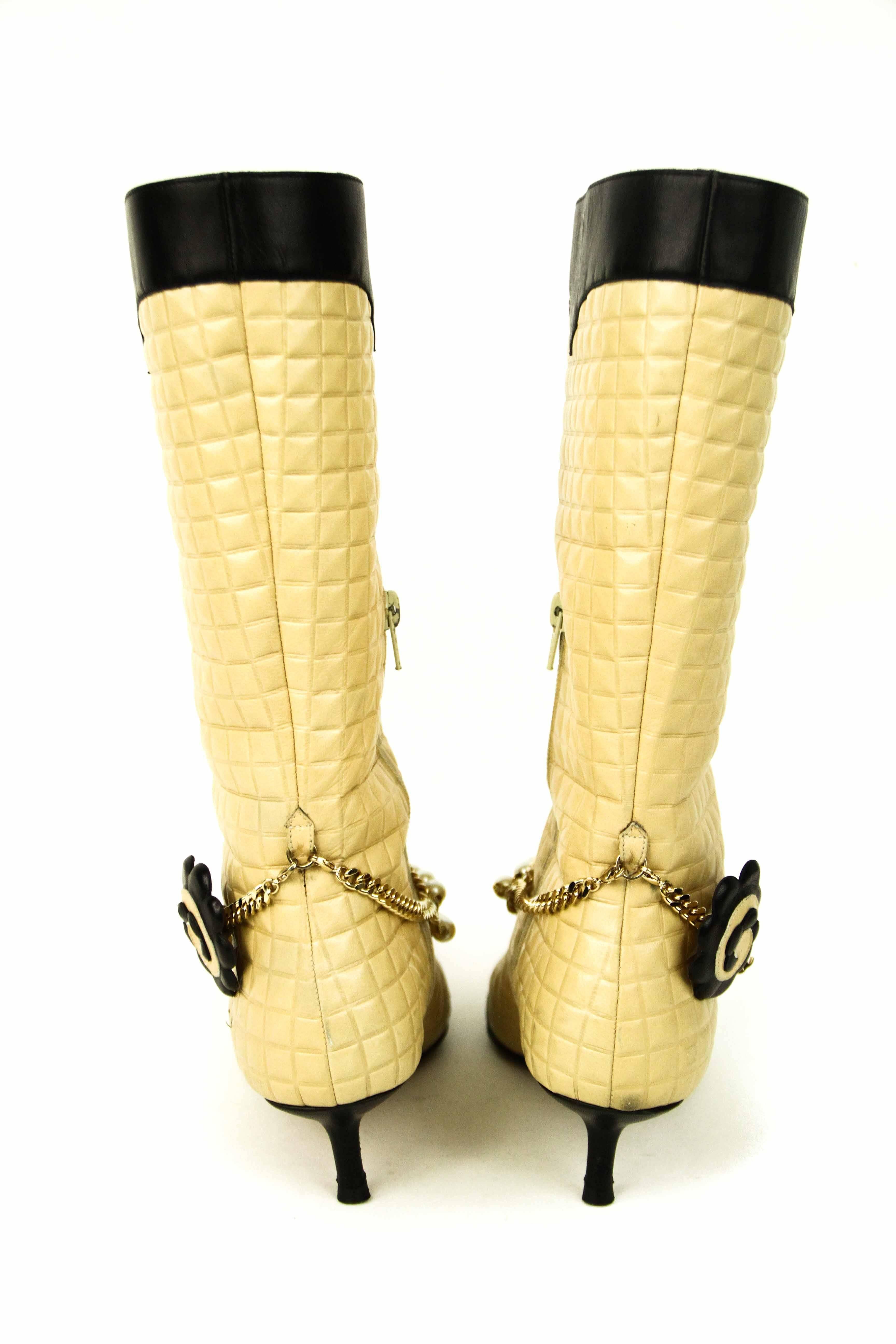 Orange CHANEL Quilted Boot with Pearls and Camellia Flower 39.5