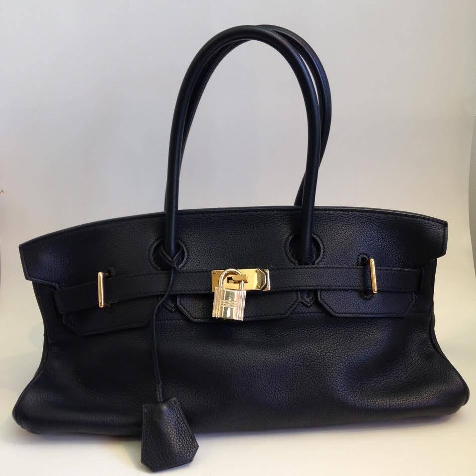 Hermes Birkin 42mm JPG black handbag Clemence Leather gold hardware minor scratches on hardware