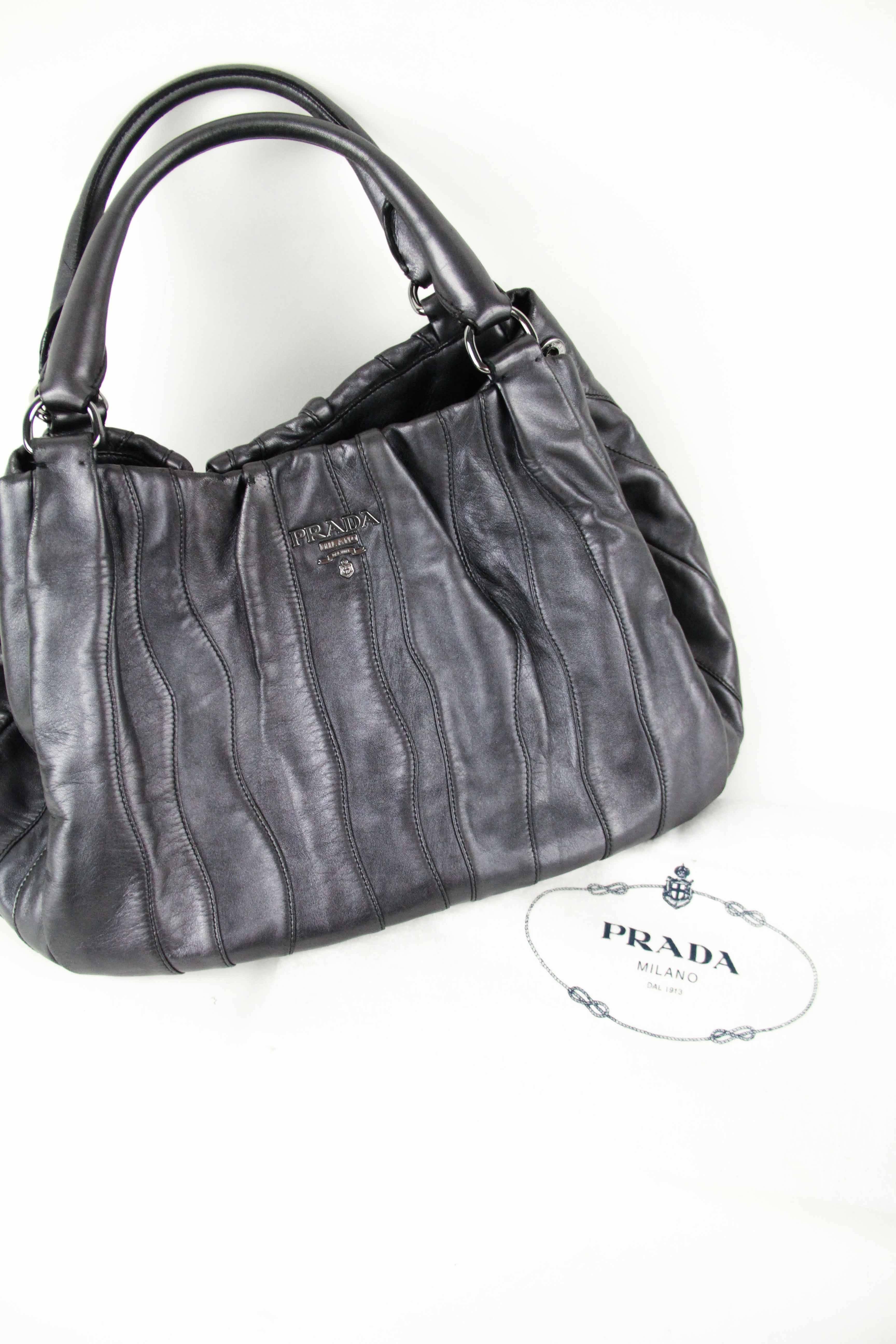 Women's Prada Metallic Pewter Hobo Bag 