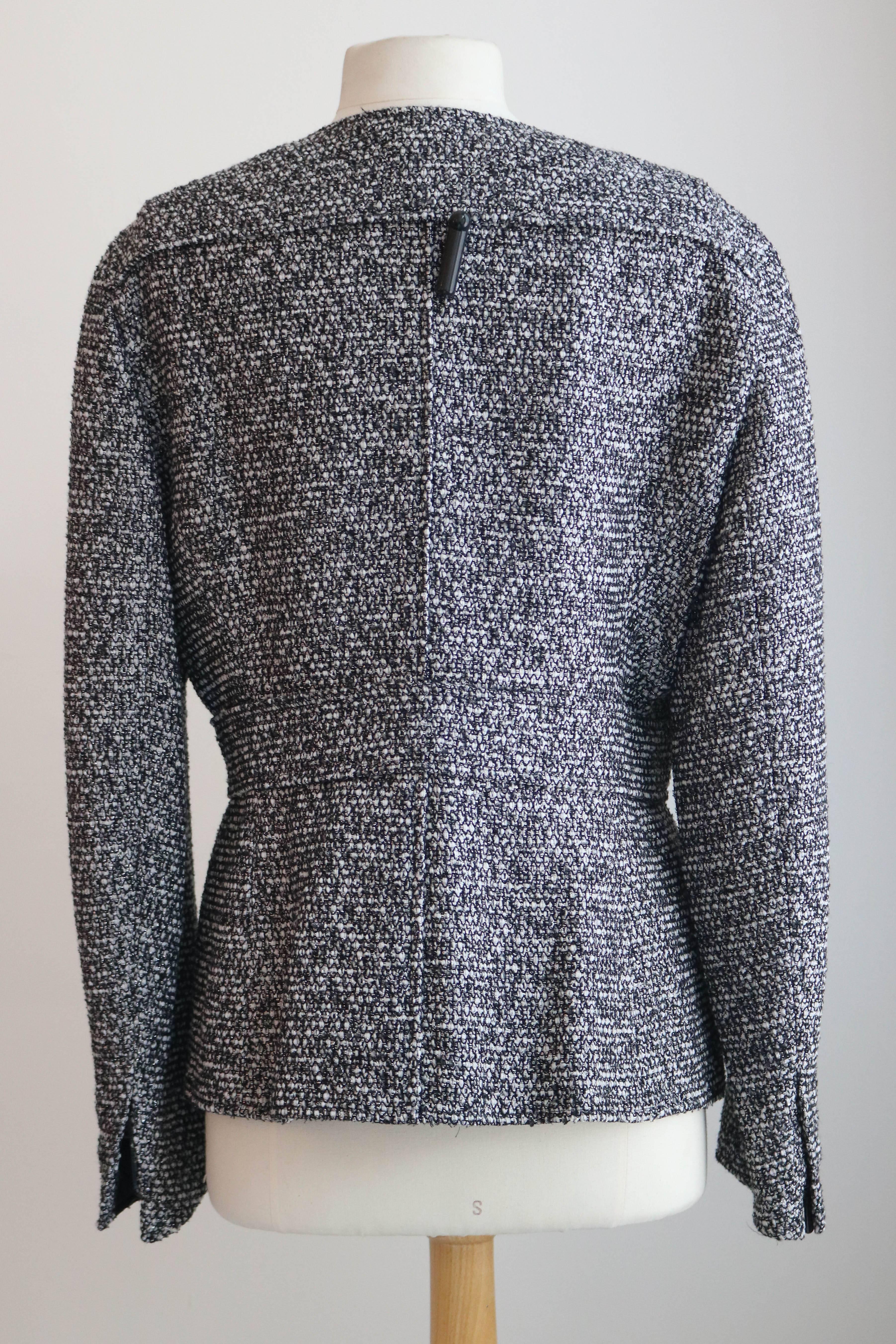 Gray Yves Saint Laurent Rive Gauche YSL Tweed Jacket with Zipper 46