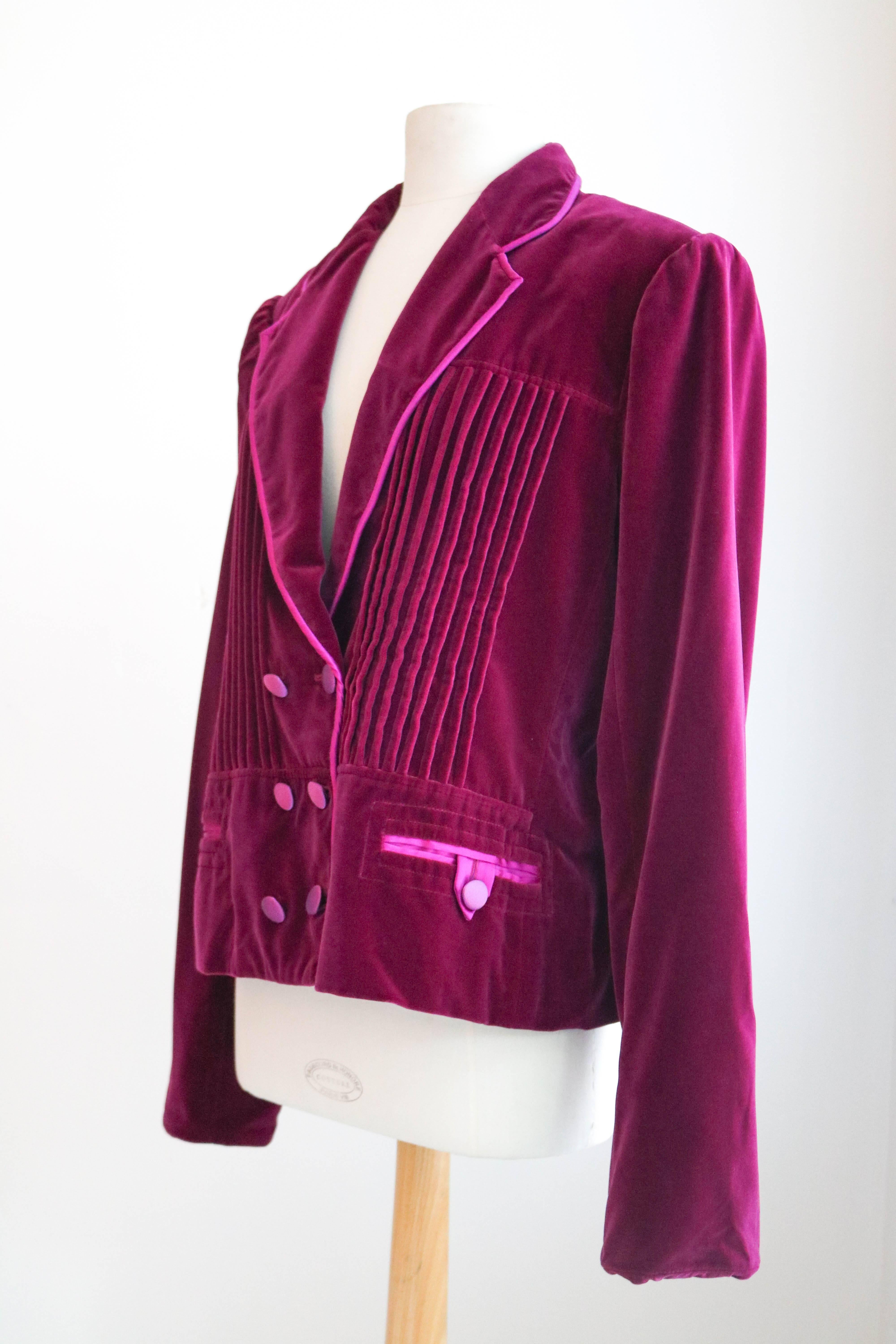 Purple Yves Saint Laurent Rive Gauche Velvet Evening Jacket 48 For Sale