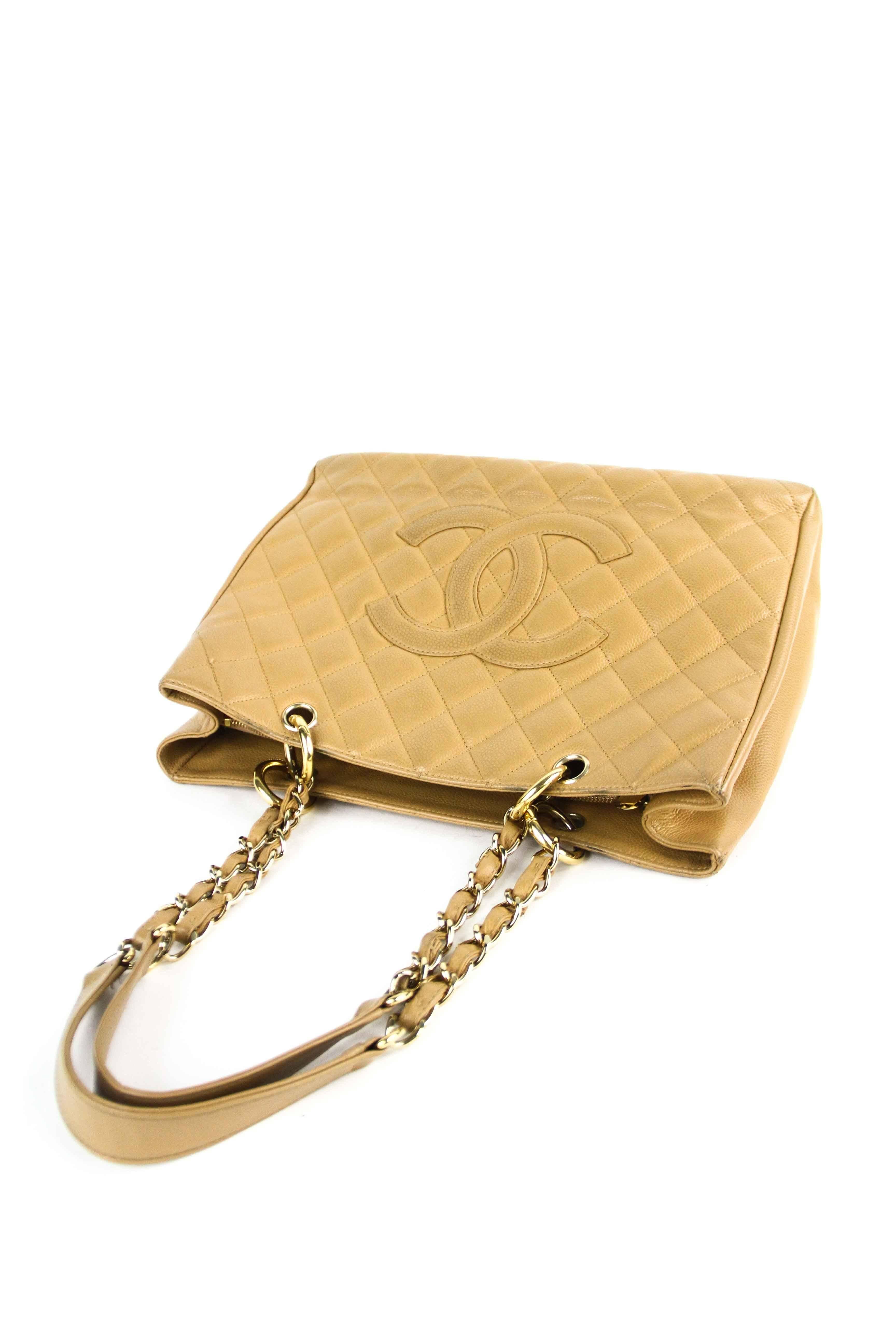 Chanel Beige Caviar Quilted Grand GST Shopping Tote  5