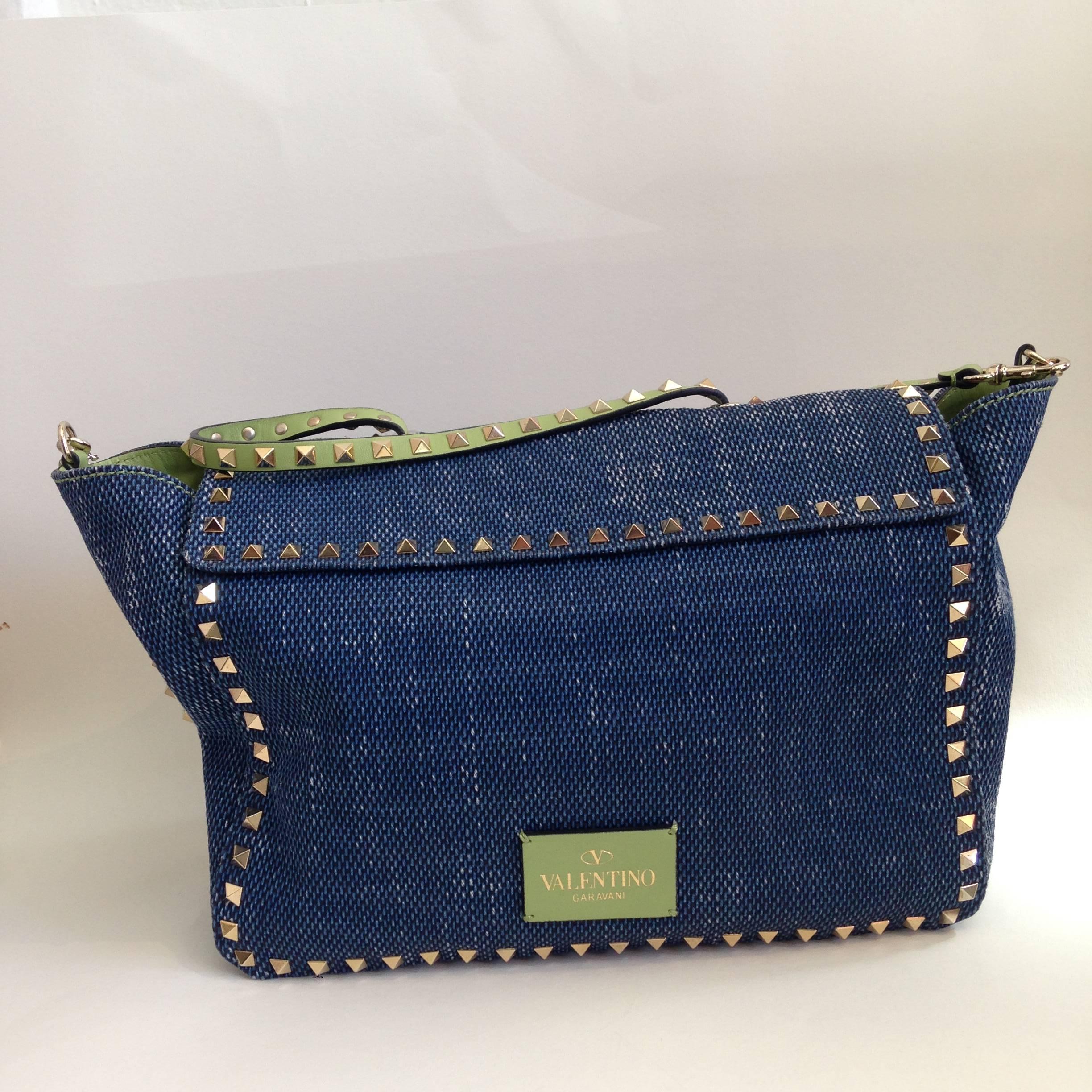 Valentino Jean W/Green Strap Handbag In Good Condition For Sale In San Francisco, CA