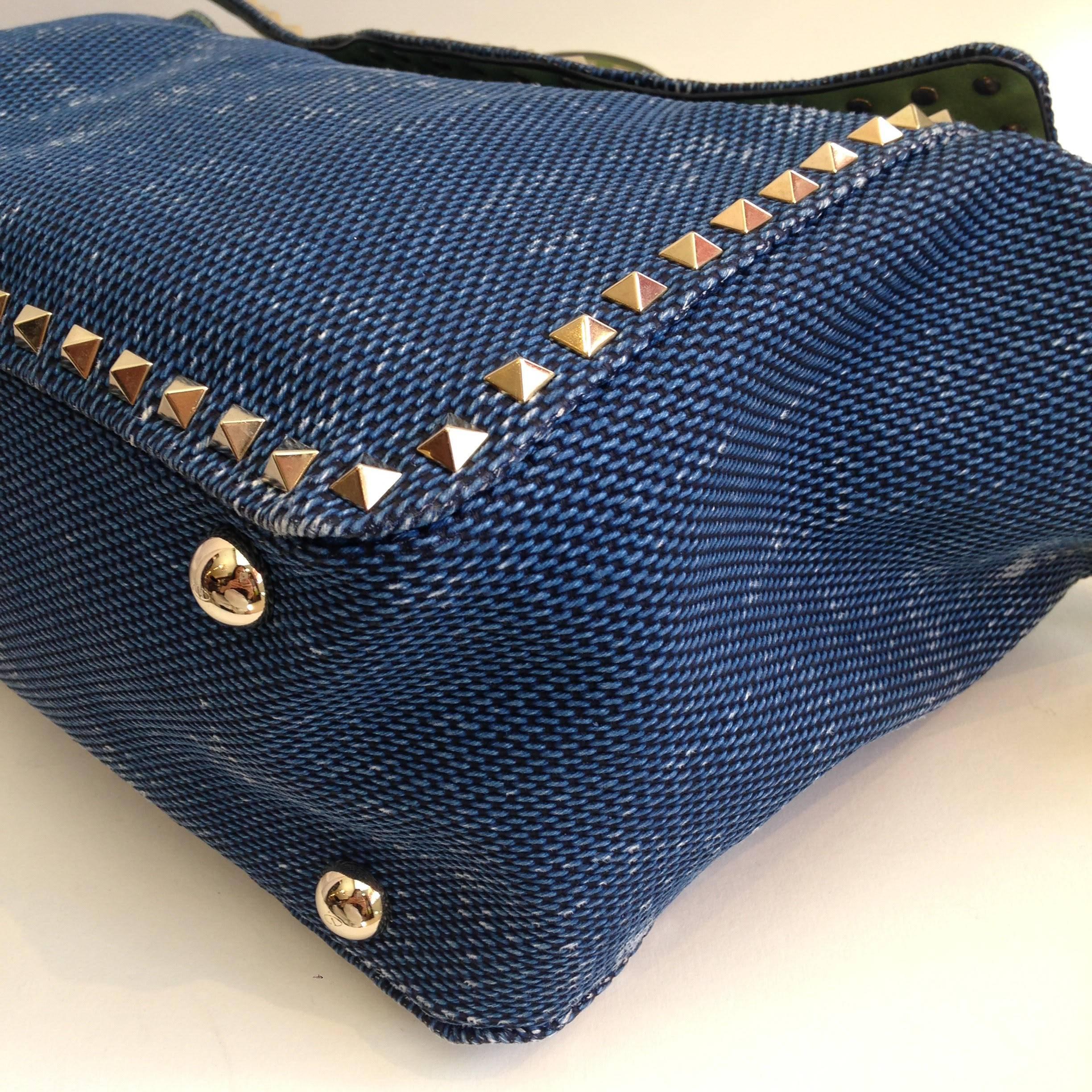Valentino Denim Blue Rockstud Handbag In Excellent Condition For Sale In San Francisco, CA