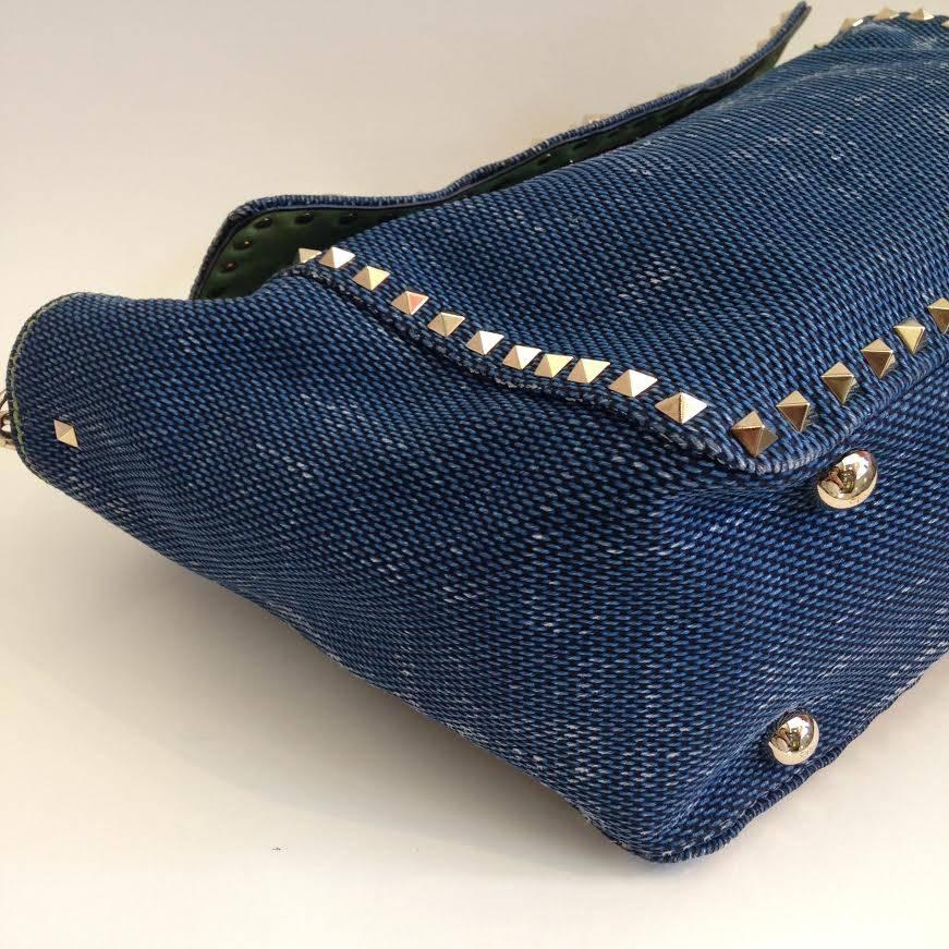 Women's or Men's Valentino Denim Blue Rockstud Handbag For Sale