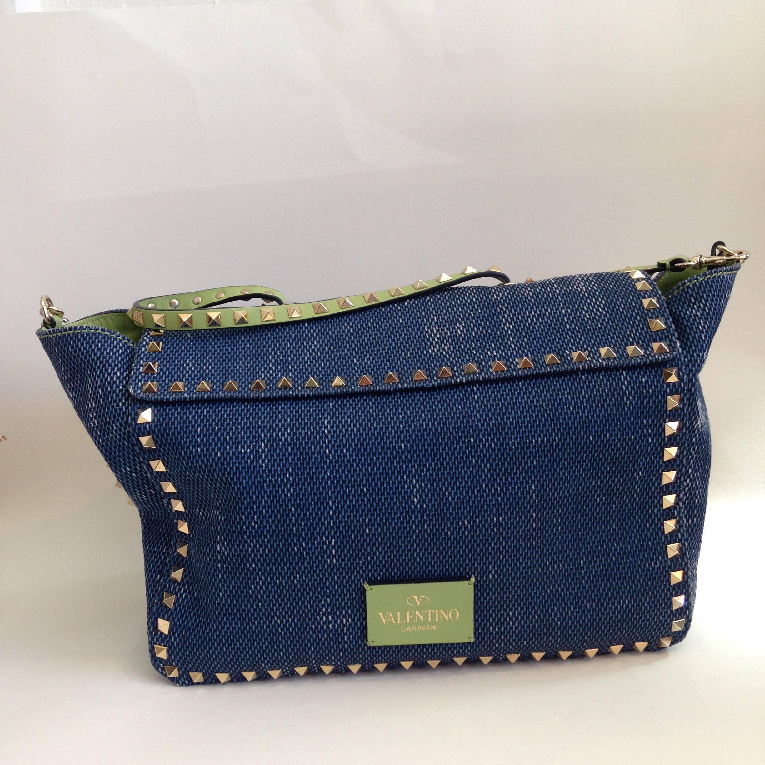 Valentino Denim Blue Rockstud Handbag For Sale 2