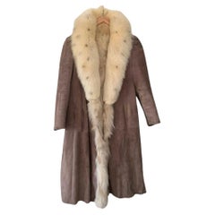 Vintage Fur Coat Brown Suede Leather with Otter Lynx Fur Lining & Collar