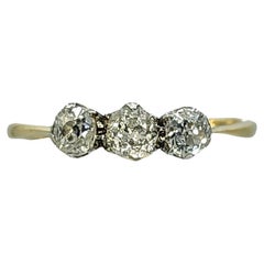 Antique Old European Cut Diamond Trilogy Ring 18k Gold  Engagement Ring