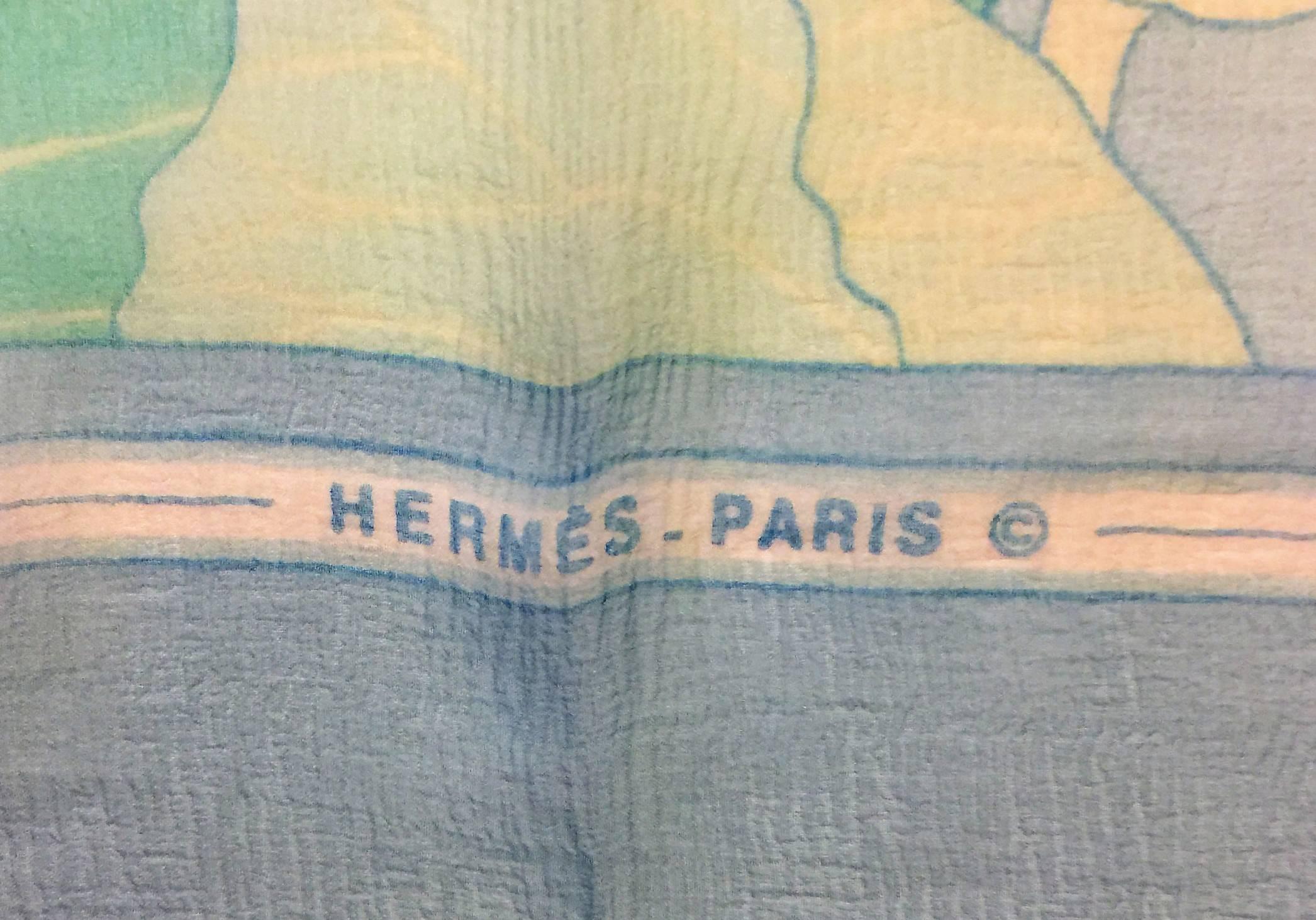 Hermes Paris Silk Mousseline Scarf by Christiane Vauzelles.  1