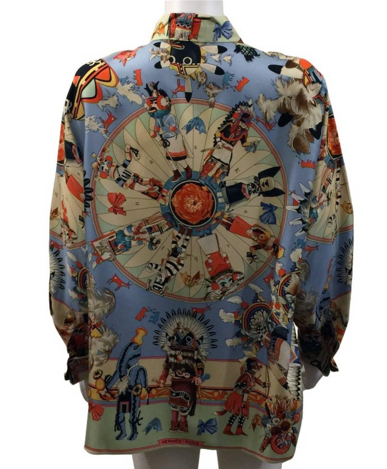 Hermes Paris Vintage 1990’s Kachinas Blouse In Excellent Condition In By Appointment Only, GB