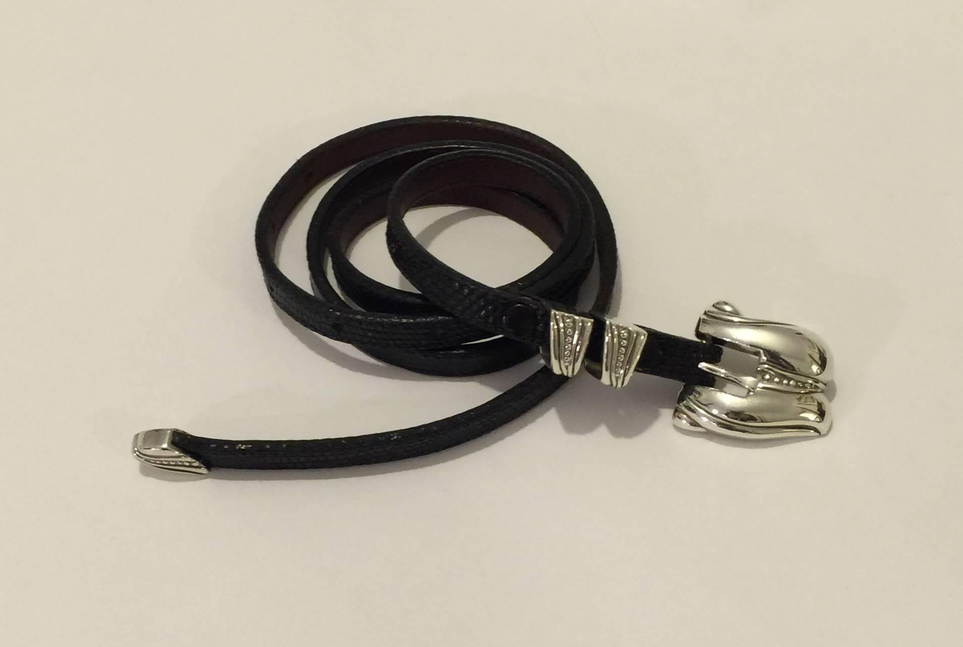 Kieselstein-Cord Black Pecos Conchas Vintage Genuine Lizard Leather  Belts (3)  2