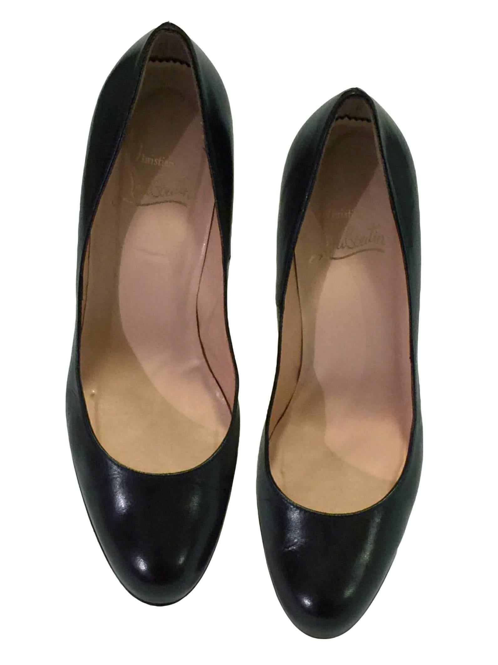 Black Christian Louboutin Simple Pump.  Dark Brown Calf Leather.  