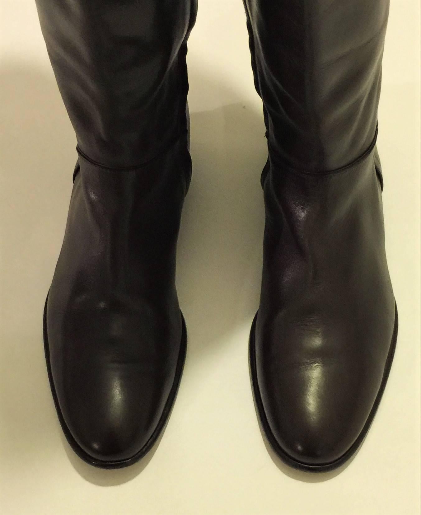Women's Loro Piana Iconic hand-made 100% Leather Knee High with turn-back Cuff Boots.  