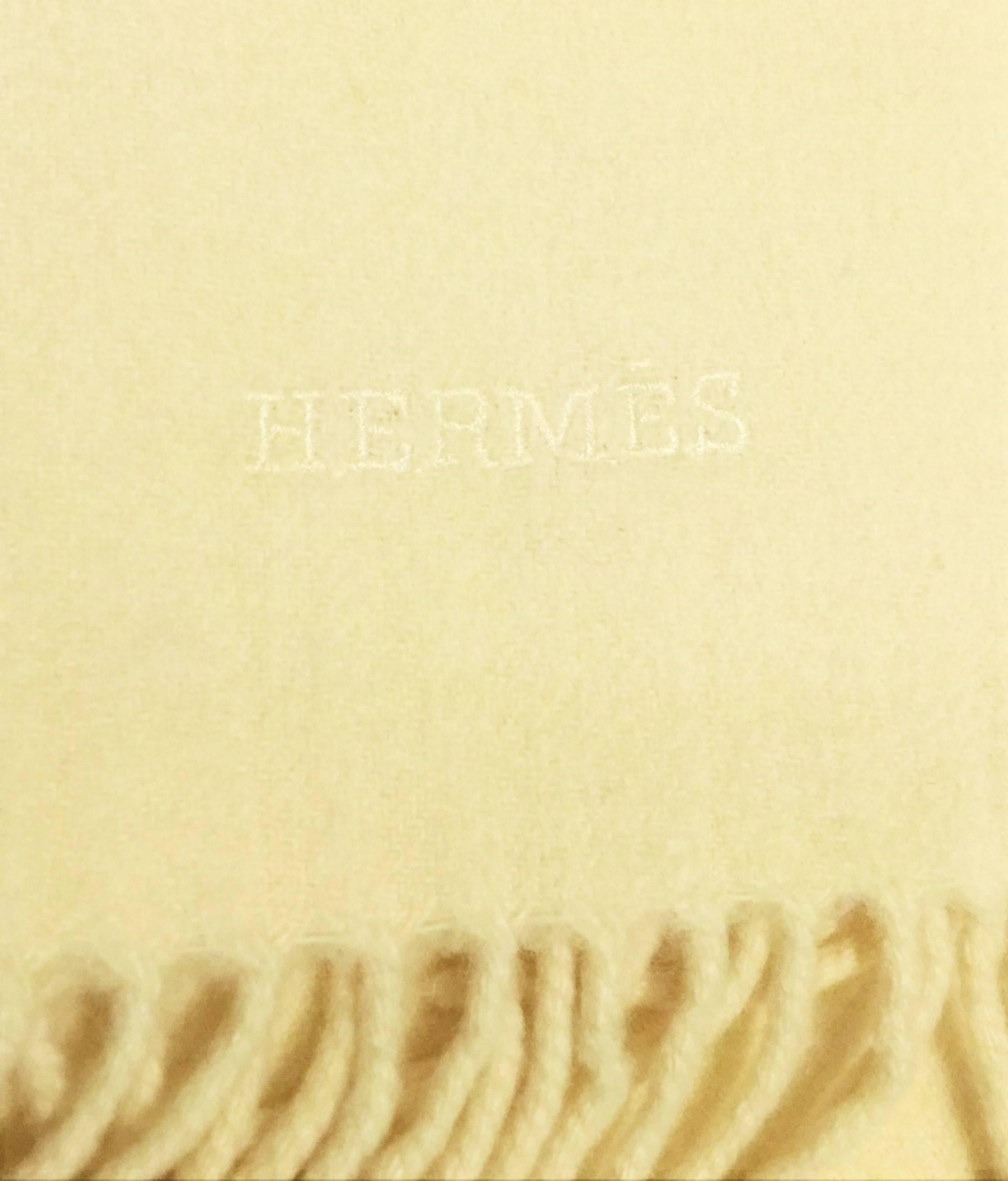 Orange Hermes Paris Cream Cashmere Fringe Blanket