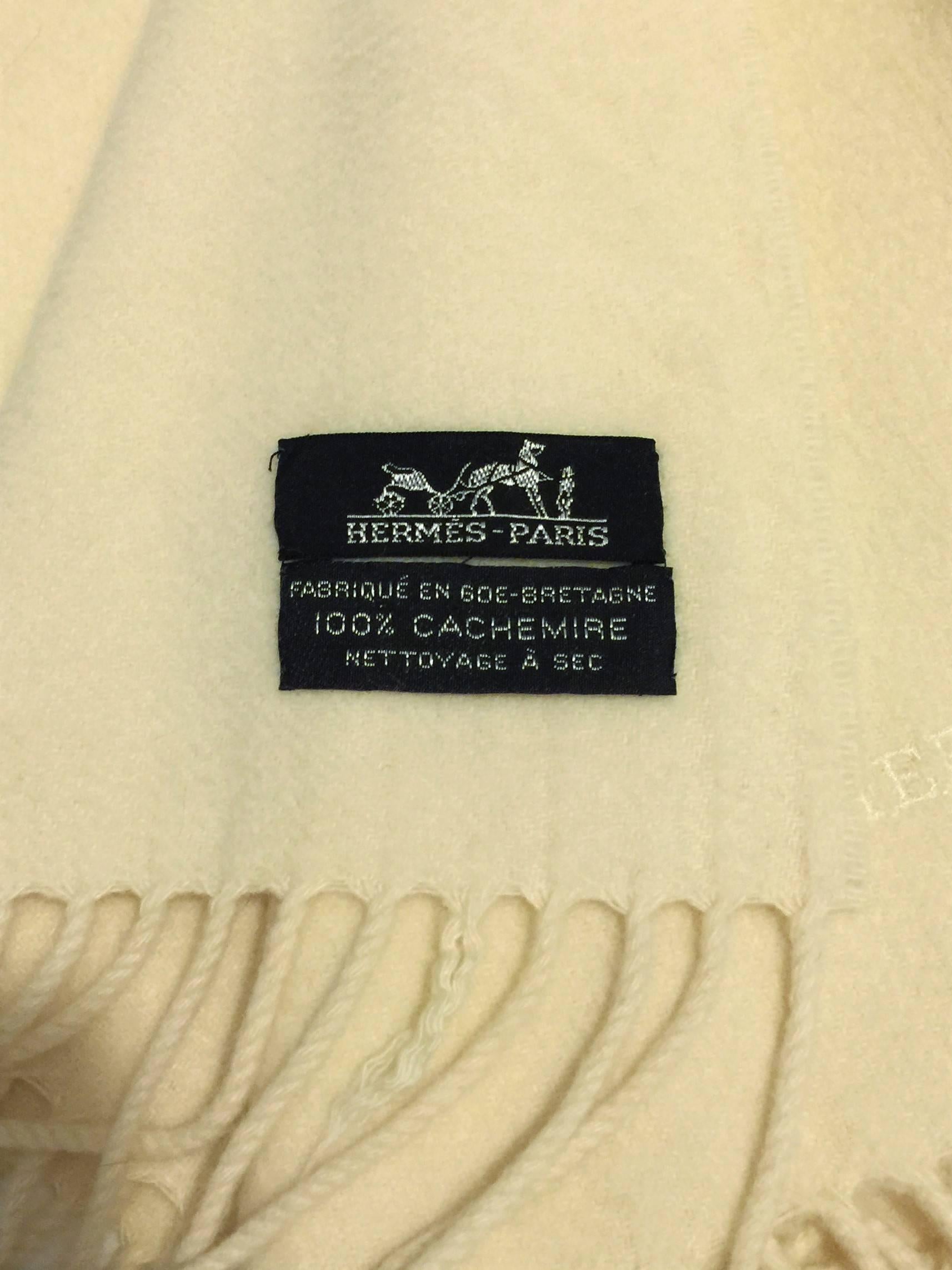 Hermes Paris Cream Cashmere Fringe Blanket In Excellent Condition In By Appointment Only, GB
