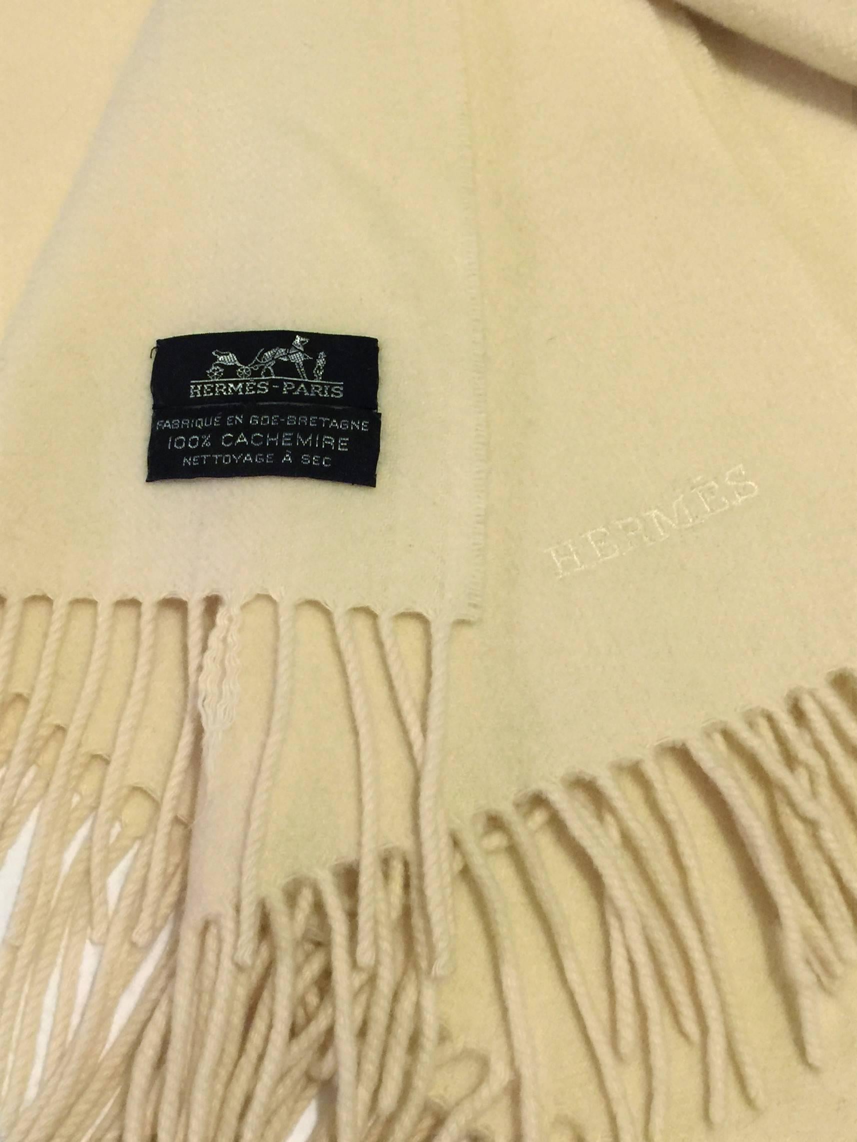 Women's Hermes Paris Cream Cashmere Fringe Blanket