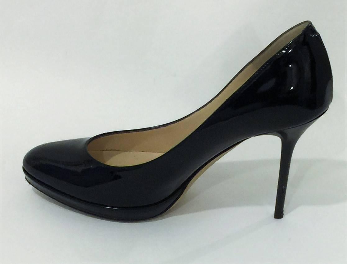 Women's Jimmy Choo HOPE 100 Black Patent Round Toe Platform Pumps.  