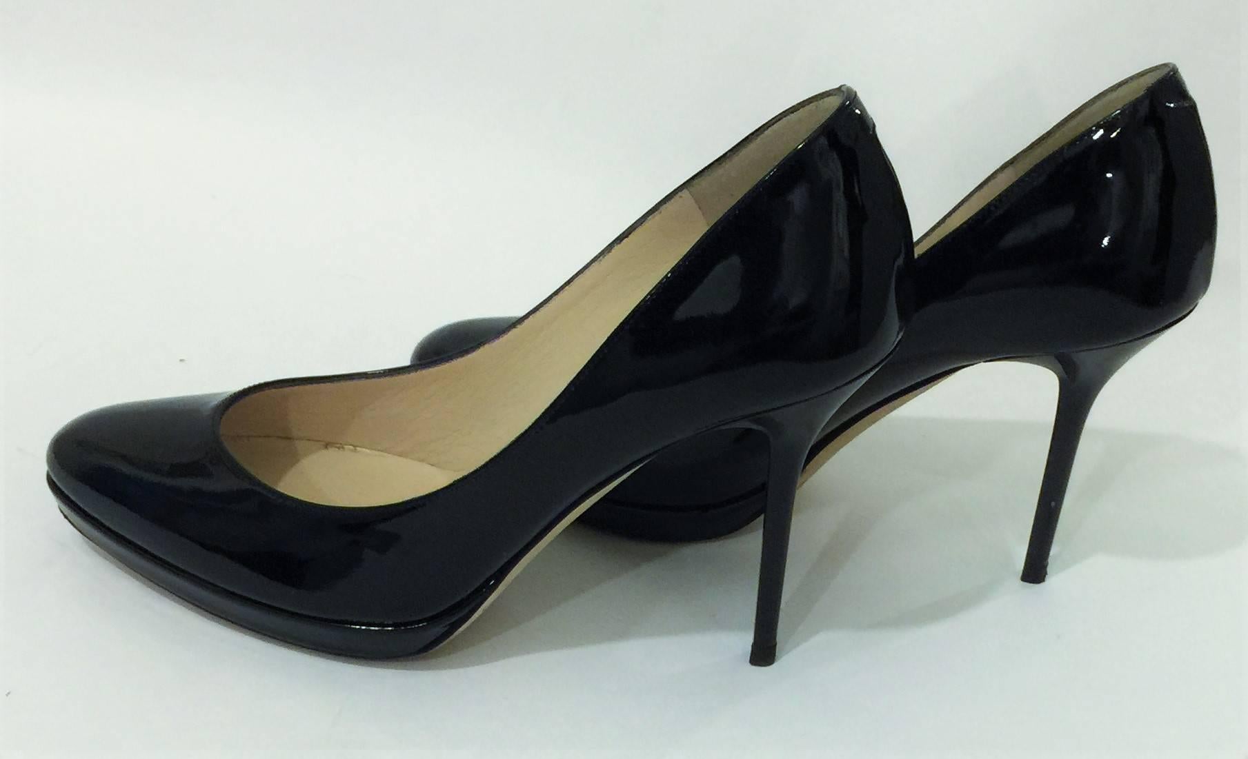 Jimmy Choo HOPE 100 Black Patent Round Toe Platform Pumps.   1