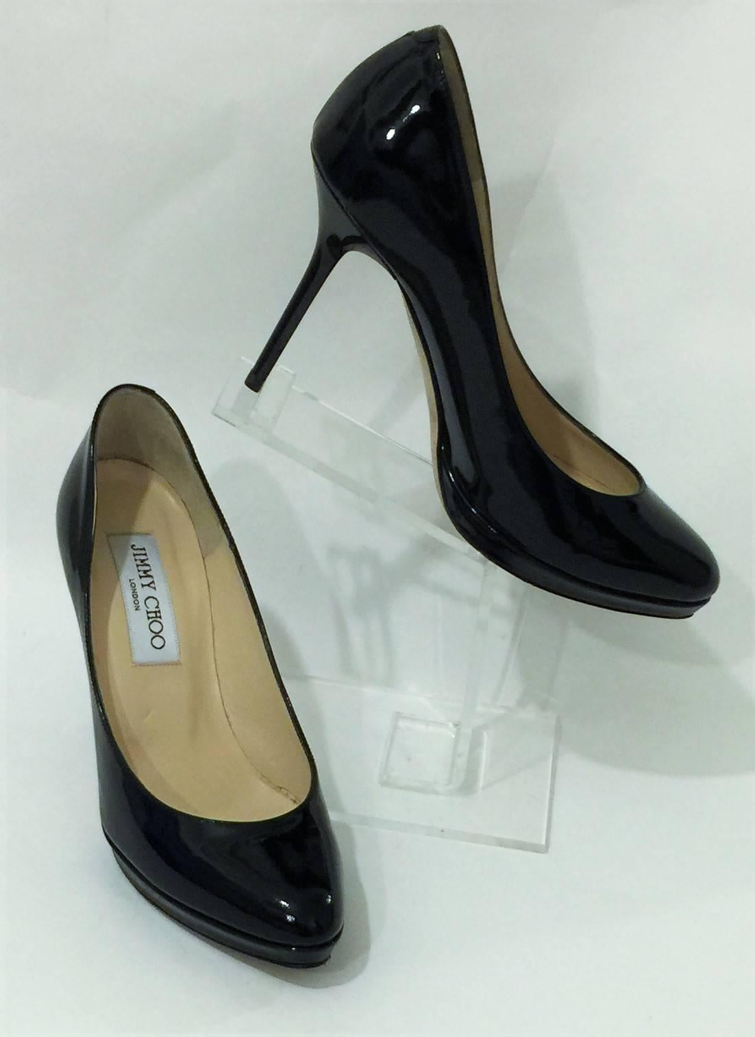 Jimmy Choo HOPE 100 Black Patent Round Toe Platform Pumps.   3