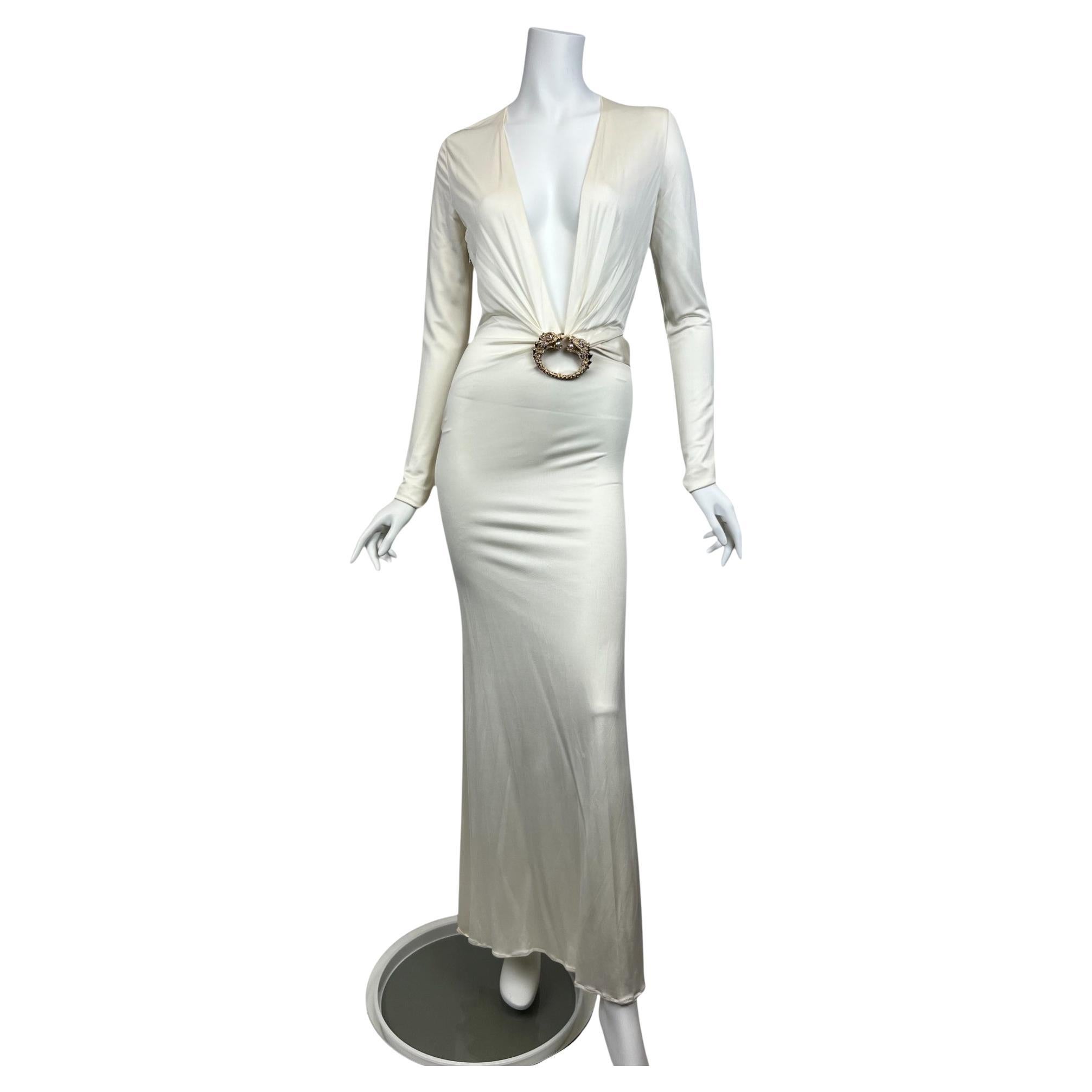 F/W 2004 Gucci Tom Ford Runway White Cut-Out Dragon Gown Dress Sz: 40 For Sale