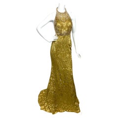 Alexander McQueen Gold Jeweled Evening Gown Sz: 40