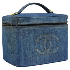 Chanel 90s Denim Vanity Case Monogram Logo, Structured Box Style