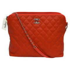 Chanel Quilted Caviar Hobo Bag  NWT Size OS  Red Leather, Silver CC Logo