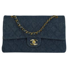 Chanel Quilted Medium Denim Flap Bag  Chain Strap, Gold Hardware