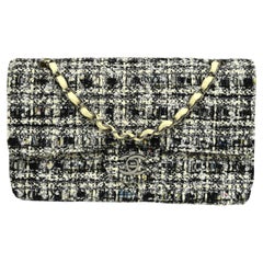 Chanel Classic Medium Double Flap Bag Black & White Glittered Tweed