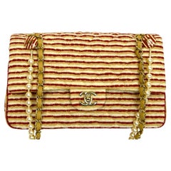 Chanel Classic Medium Flap Bag Red & Beige Striped Quilted Fabric