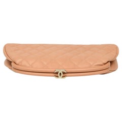 Chanel Quilted Lambskin Kiss Lock Clutch Bag Beige Vintage Frame