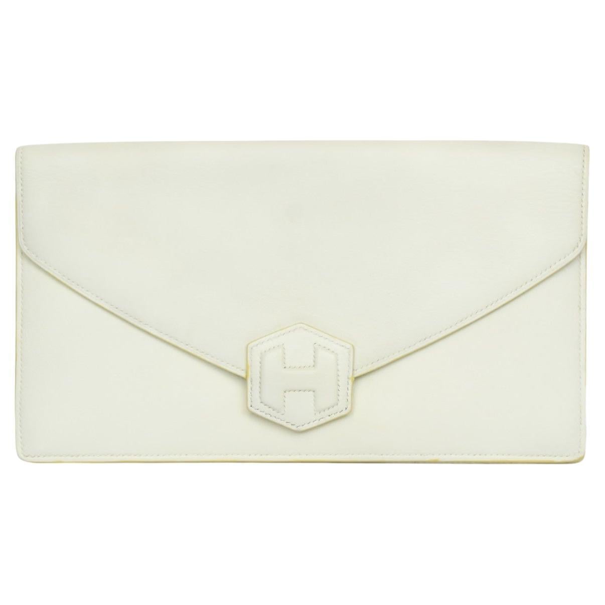 Hermès Vintage Weißes Leder Umschlag Clutch  Seltenes minimalistisches Design