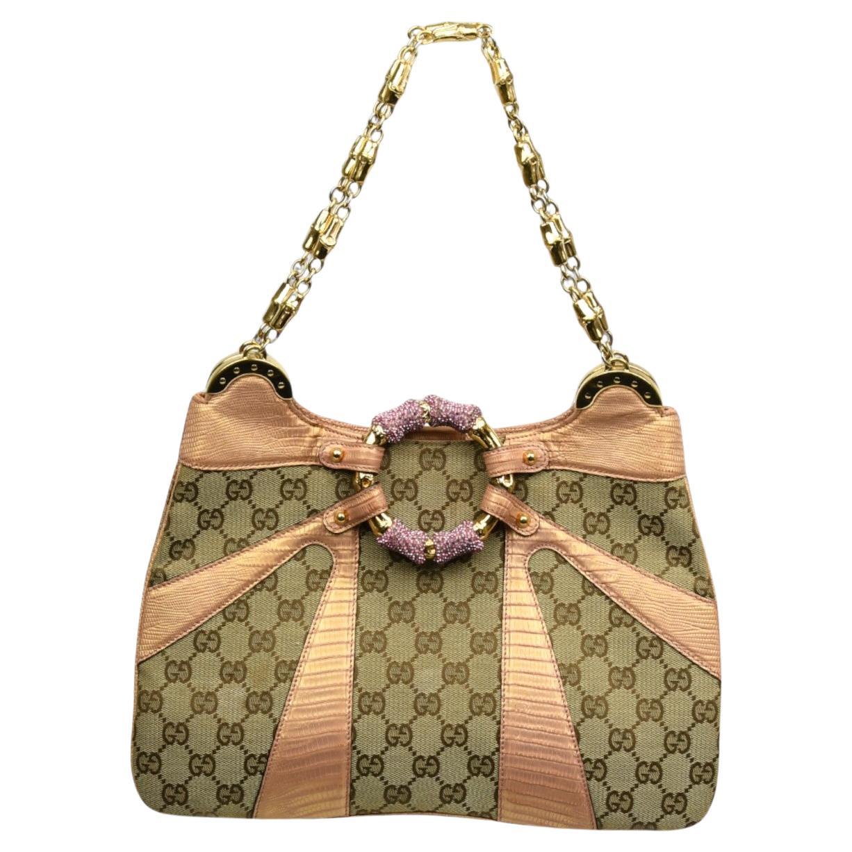 Tom Ford for Gucci Borsa a tracolla in pitone con cristalli di bambù  2000s  Swarovski & GG