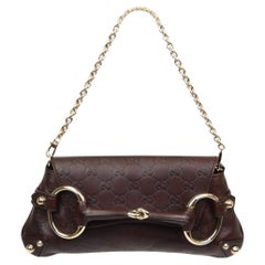 Gucci Guccissima Small Horsebit Chain Clutch Chocolate Embossed Leather