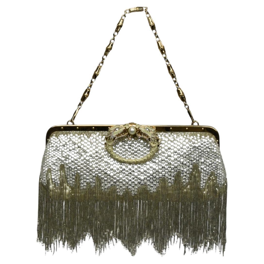 Tom Ford for Gucci Sac de soirée à franges en cristal  Fermoir dragon et chaîne en or en vente