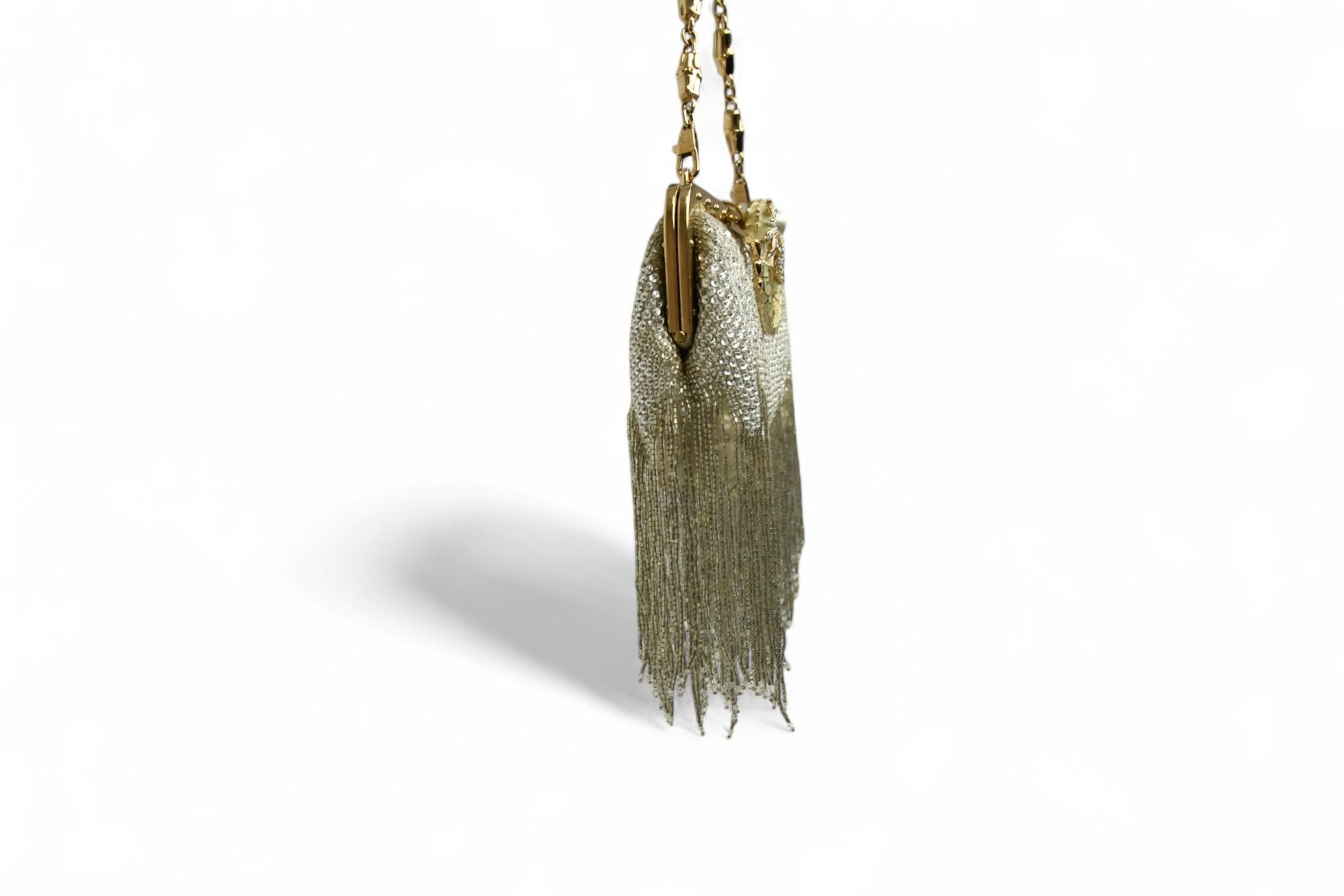Gris Tom Ford for Gucci Sac de soirée à franges en cristal  Fermoir dragon et chaîne en or en vente