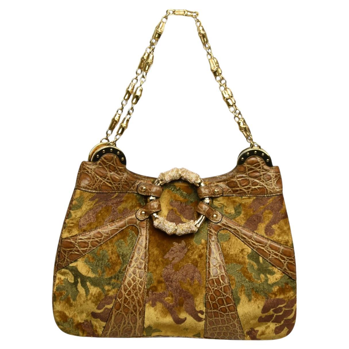 Tom Ford for Gucci Borsa a tracolla in broccato di velluto e coccodrillo  Frizione a forma di drago in vendita