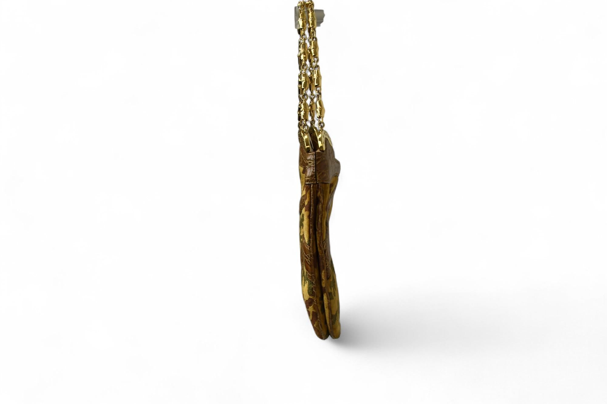 Marrone Tom Ford for Gucci Borsa a tracolla in broccato di velluto e coccodrillo  Frizione a forma di drago in vendita