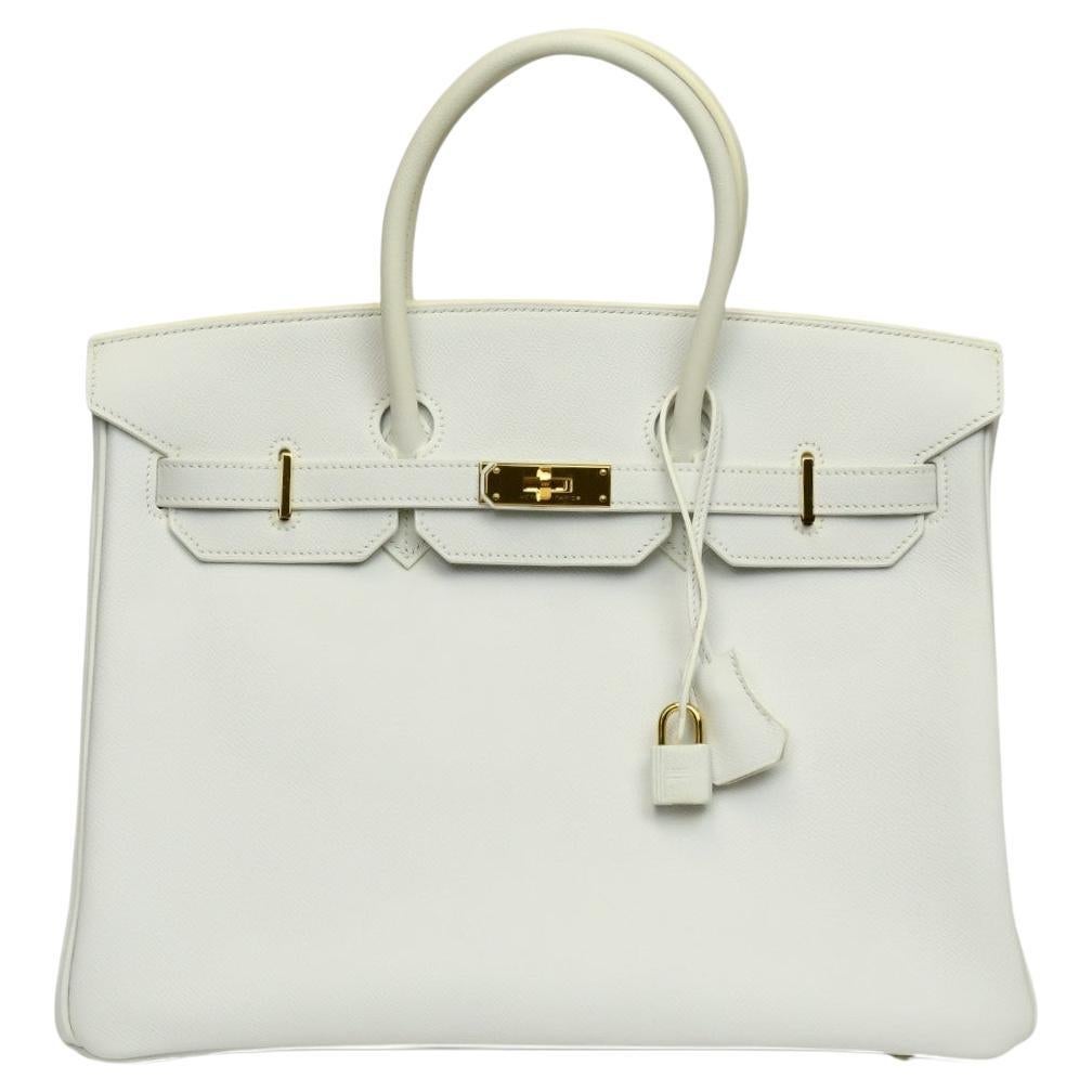 Hermès Birkin 35 in pelle bianca di Togo con finiture in oro e chiusura a scatto in vendita