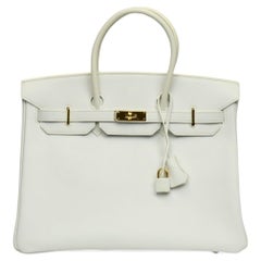 Hermès Birkin 35 in pelle bianca di Togo con finiture in oro e chiusura a scatto