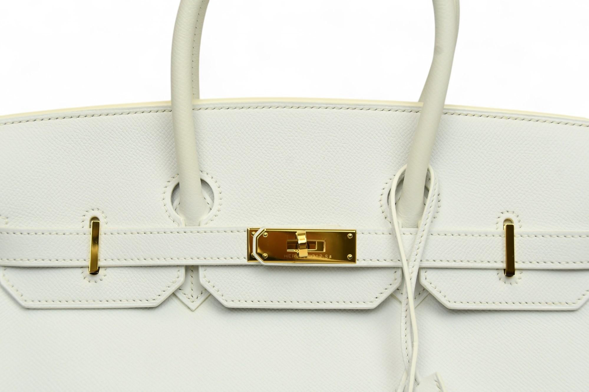 Hermès Birkin 35 in pelle bianca di Togo con finiture in oro e chiusura a scatto in vendita 3